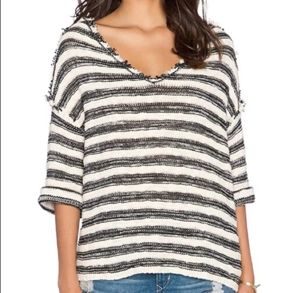 Free People Spells Trouble Striped Boho Distressed Raw Sweater in Size XS - Picture 1 of 6